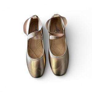 Sole Mates Rose Gold Metallic Ankle Strap Ballet Flats Coquette